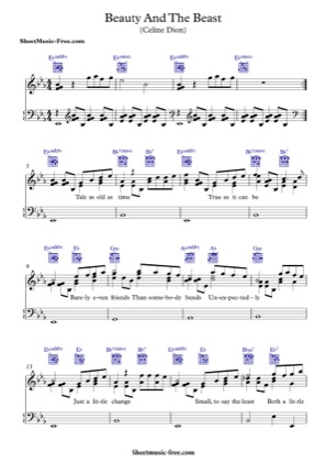 Thumbnail of first page of Beauty And The Beast  piano sheet music PDF by Celine Dion.