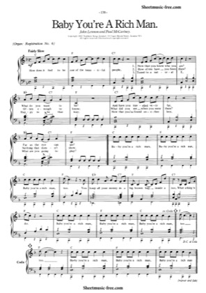 Thumbnail of first page of Baby You're A Rich Man piano sheet music PDF by The Beatles.