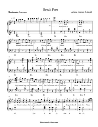 Thumbnail of first page of Break Free  piano sheet music PDF by Ariana Grande.