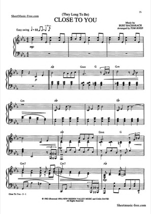 Thumbnail of first page of Close To You  piano sheet music PDF by The Carpenters.