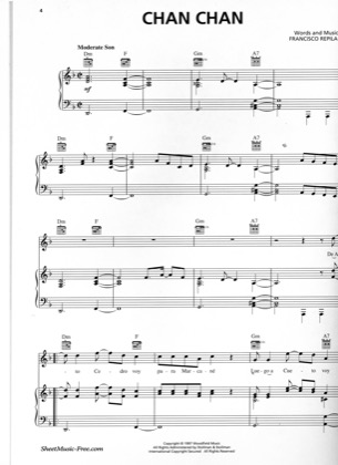 Thumbnail of first page of Chan Chan Partitura piano sheet music PDF by Buena Vista Social Club.