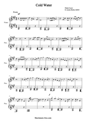 Thumbnail of first page of Cold Water  piano sheet music PDF by Justin Bieber.