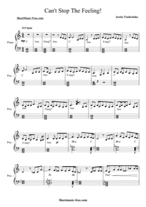 Thumbnail of first page of Can't Stop The Feeling  piano sheet music PDF by Justin Timberlake.