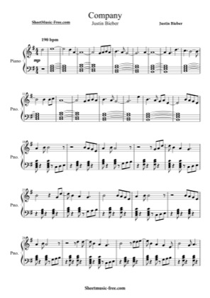 Thumbnail of first page of Company  piano sheet music PDF by Justin Bieber.