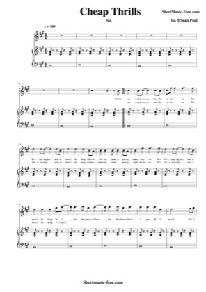 Thumbnail of first page of Cheap Thrills  piano sheet music PDF by Sia.