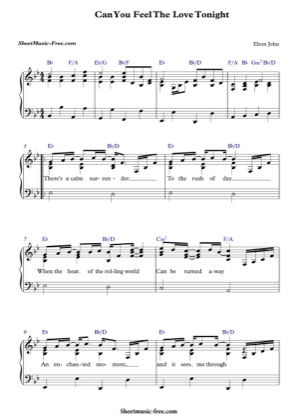 Thumbnail of first page of Can You Feel The Love Tonight  piano sheet music PDF by The Lion King.
