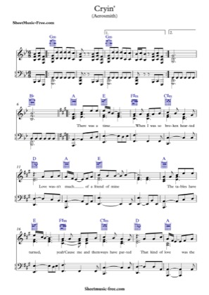 Thumbnail of first page of Cryin  piano sheet music PDF by Aerosmith.