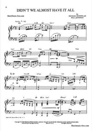 Thumbnail of first page of Didn't We Almost Have It All  piano sheet music PDF by Whitney Houston.