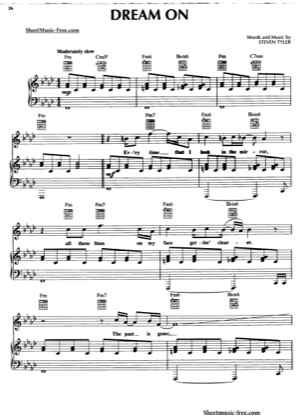 Thumbnail of first page of Dream On  piano sheet music PDF by Aerosmith.