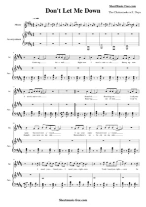 Thumbnail of first page of Don't Let Me Down  piano sheet music PDF by The Chainsmokers.