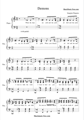 Thumbnail of first page of Demons  piano sheet music PDF by Imagine Dragons.