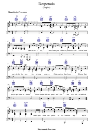 Thumbnail of first page of Desperado  piano sheet music PDF by Eagles.