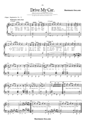 Thumbnail of first page of Drive My Car piano sheet music PDF by The Beatles.