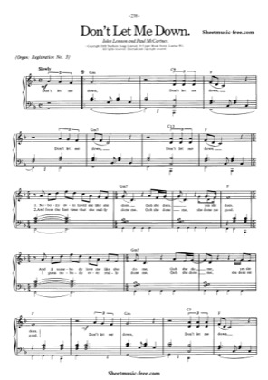 Thumbnail of first page of Don't Let Me Down piano sheet music PDF by The Beatles.