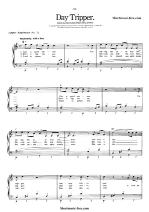 Thumbnail of first page of Day Tripper piano sheet music PDF by The Beatles.
