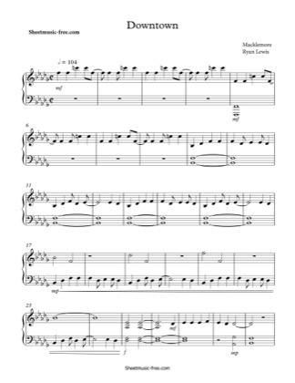 Thumbnail of first page of Downtown piano sheet music PDF by Macklemore.