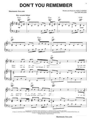 Thumbnail of first page of Don't You Remember piano sheet music PDF by Adele.