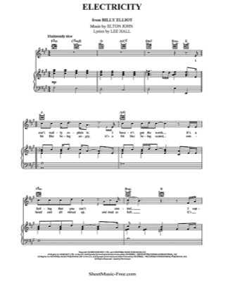 Thumbnail of first page of Electricity piano sheet music PDF by Billy Elliot.