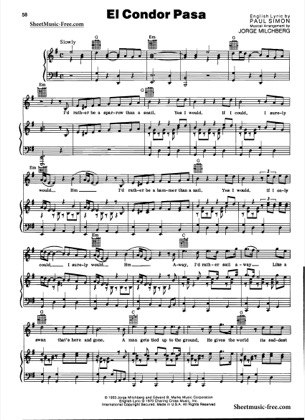 Thumbnail of first page of El Condor Pasa  piano sheet music PDF by Simon And Garfunkel.