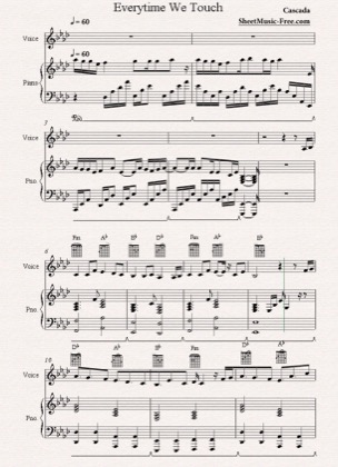 Thumbnail of first page of Everytime We Touch  piano sheet music PDF by Cascada.