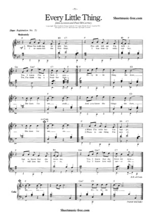 Thumbnail of first page of Every Little Thing piano sheet music PDF by The Beatles.