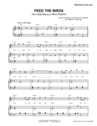 Thumbnail of first page of Feed The Birds piano sheet music PDF by Mary Poppins.