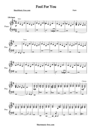 Thumbnail of first page of Fool For You  piano sheet music PDF by Zayn.