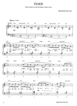 Fever - Peggy Lee Free Piano Sheet Music PDF