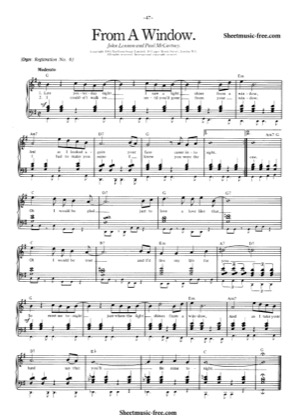 Thumbnail of first page of From A Window piano sheet music PDF by The Beatles.