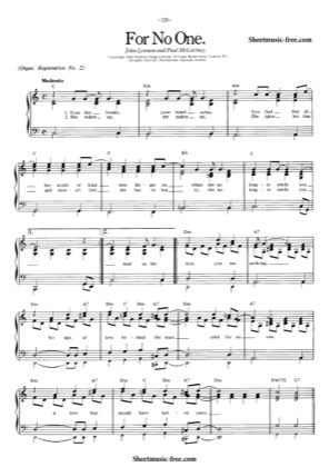 Thumbnail of first page of For No One piano sheet music PDF by The Beatles.