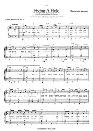 Thumbnail of first page of Fixing A Hole piano sheet music PDF by The Beatles.