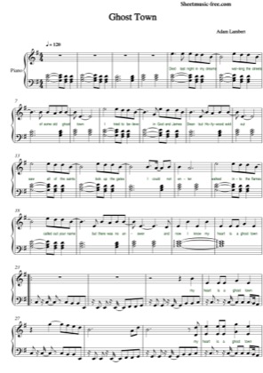 Thumbnail of first page of Ghost Town  piano sheet music PDF by Adam Lambert.