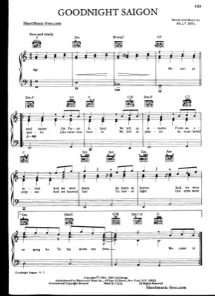Thumbnail of first page of Goodnight Saigon  piano sheet music PDF by Billy Joel.