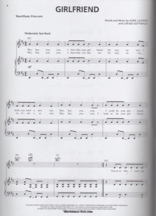 Thumbnail of first page of Girlfriend  piano sheet music PDF by Avril Lavigne.