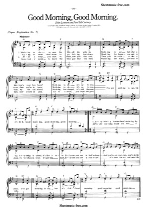 Thumbnail of first page of Good Morning Good Morning  piano sheet music PDF by The Beatles.