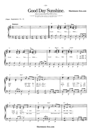 Thumbnail of first page of Good Day Sunshine piano sheet music PDF by The Beatles.