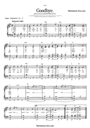 Thumbnail of first page of Goodbye piano sheet music PDF by The Beatles.