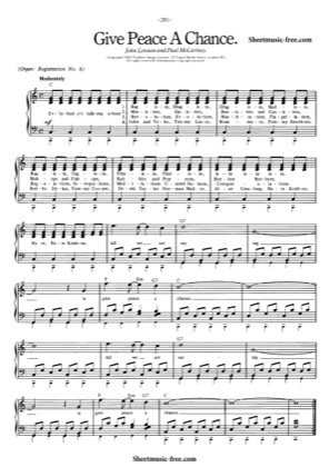 Thumbnail of first page of Give Peace A Chance  piano sheet music PDF by John Lennon.
