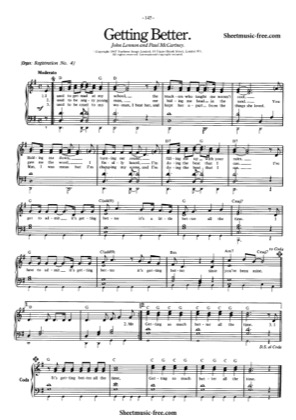 Thumbnail of first page of Getting Better piano sheet music PDF by The Beatles.