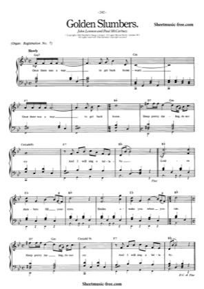 Thumbnail of first page of Golden Slumbers  piano sheet music PDF by The Beatles.
