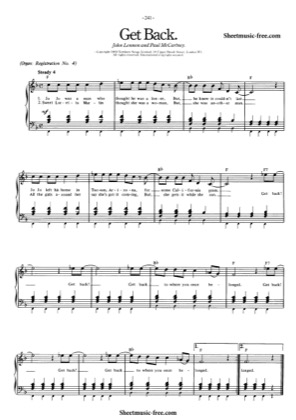Thumbnail of first page of Get Back piano sheet music PDF by The Beatles.