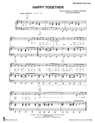 Thumbnail of first page of Happy Together  piano sheet music PDF by The Turtles.