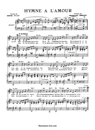 Thumbnail of first page of Hymne A L'amour  piano sheet music PDF by Edith Piaf.