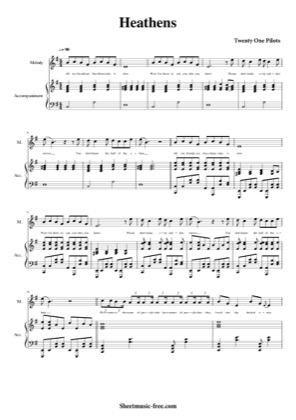 Thumbnail of first page of Heathens  piano sheet music PDF by Twenty One Pilots.