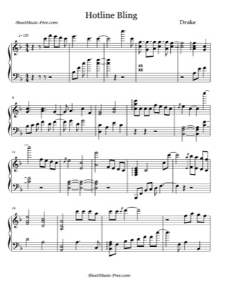 Thumbnail of first page of Hotline Bling  piano sheet music PDF by Drake.