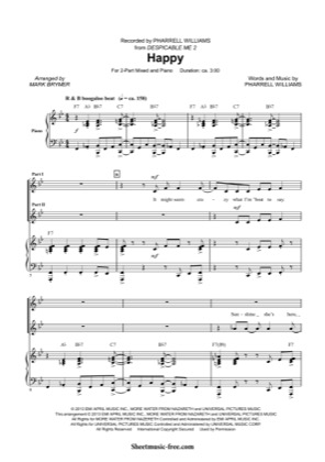 Thumbnail of first page of Happy  piano sheet music PDF by Pharrell Williams.