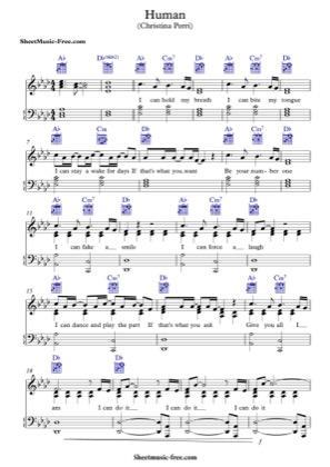 Thumbnail of first page of Human  piano sheet music PDF by Christina Perri.