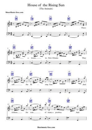House Of The Rising Sun (2) - The Animals Free Piano Sheet Music PDF