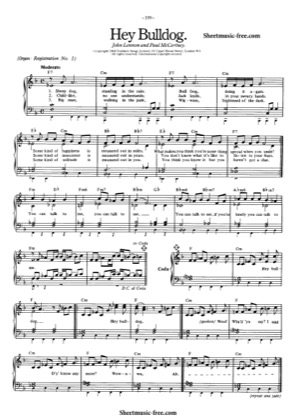 Thumbnail of first page of Hey Bulldog  piano sheet music PDF by The Beatles.