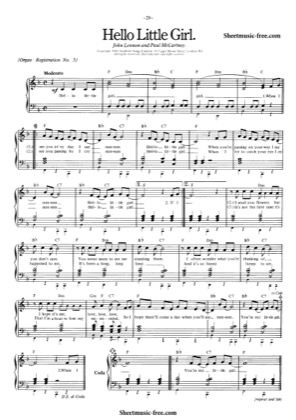 Thumbnail of first page of Hello Little Girl  piano sheet music PDF by The Beatles.